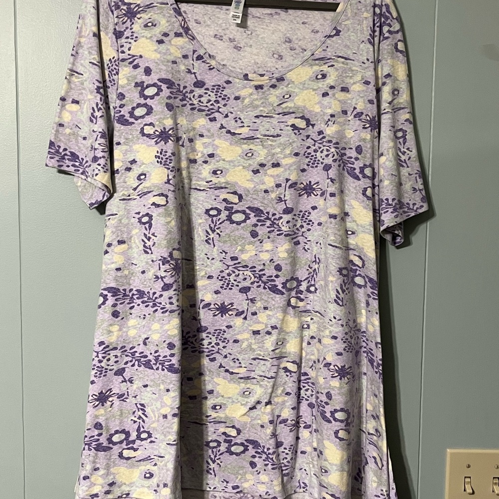 LuLaRoe Purple and White Relaxed Short Sleeve T-Shirt